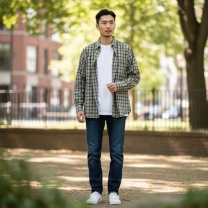 Vintage Chapter by Kohli Plaid Long Sleeve Button Up Shirt Men's Green Brown